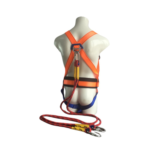 orange and blue belt printed CE EN361 EN 358 EN354 double hooks lanyard aerial working protection harness