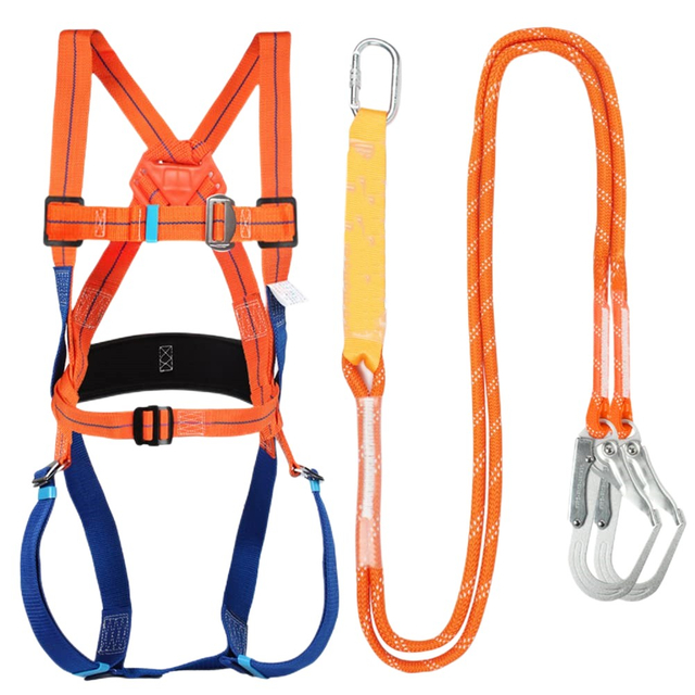 factory custom orange double hooks lanyard high altitude operation protective safety belt 